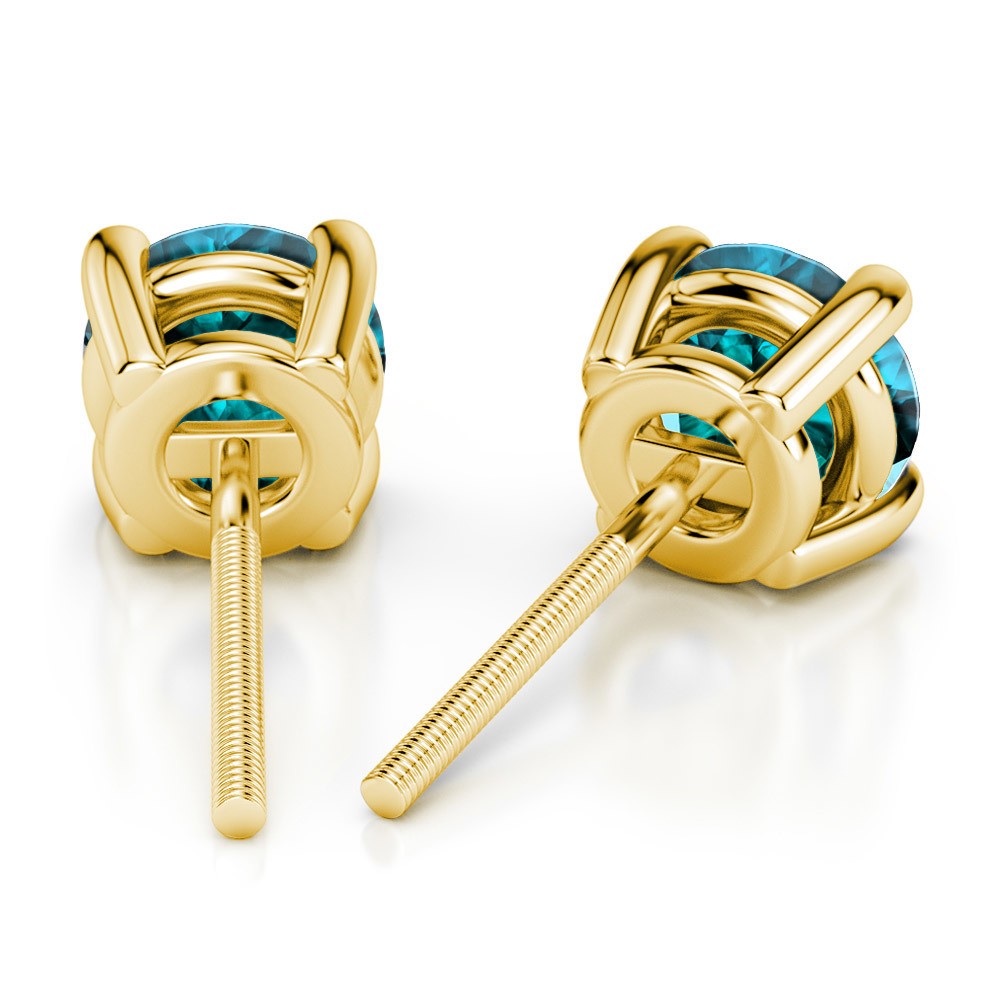 Aquamarine Round Gemstone Stud Earrings in Yellow Gold (6.4 mm) | 02