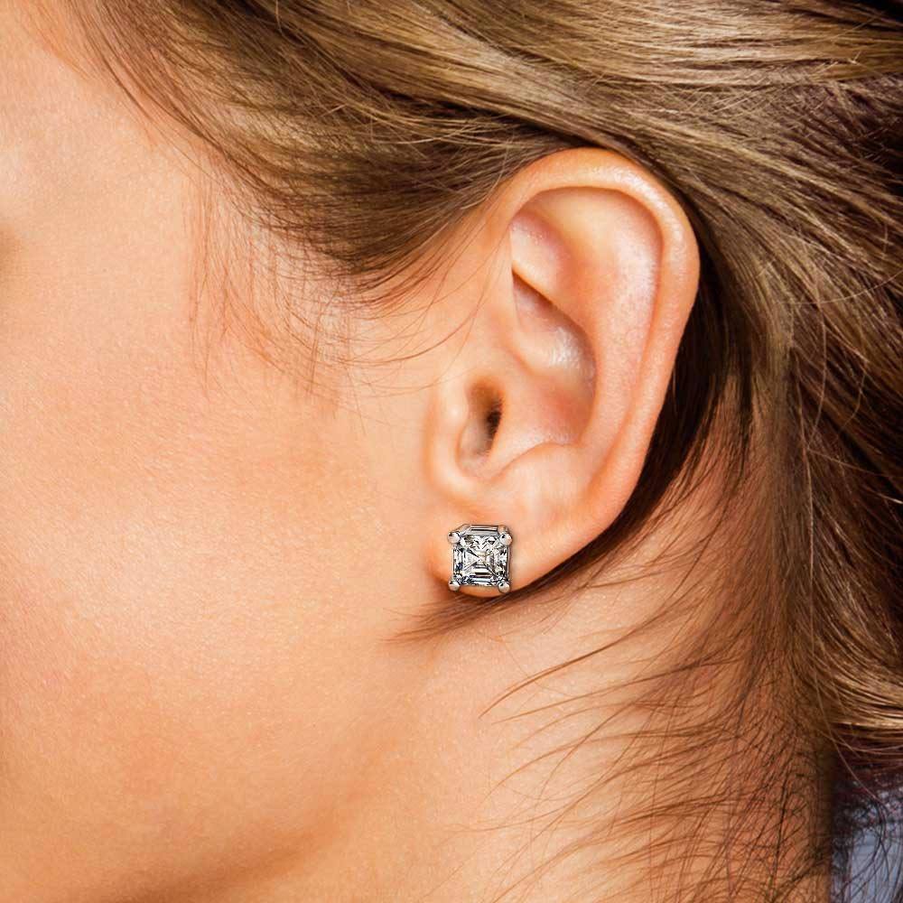 4 Carat Asscher Cut Diamond Stud Earrings In White Gold | 04