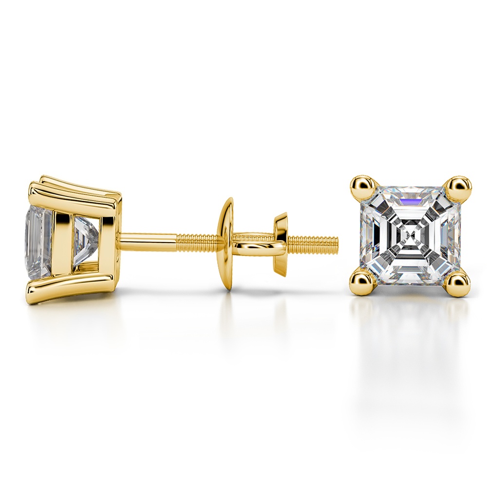 Asscher Diamond Stud Earrings in Yellow Gold (1 1/2 ctw) | 03