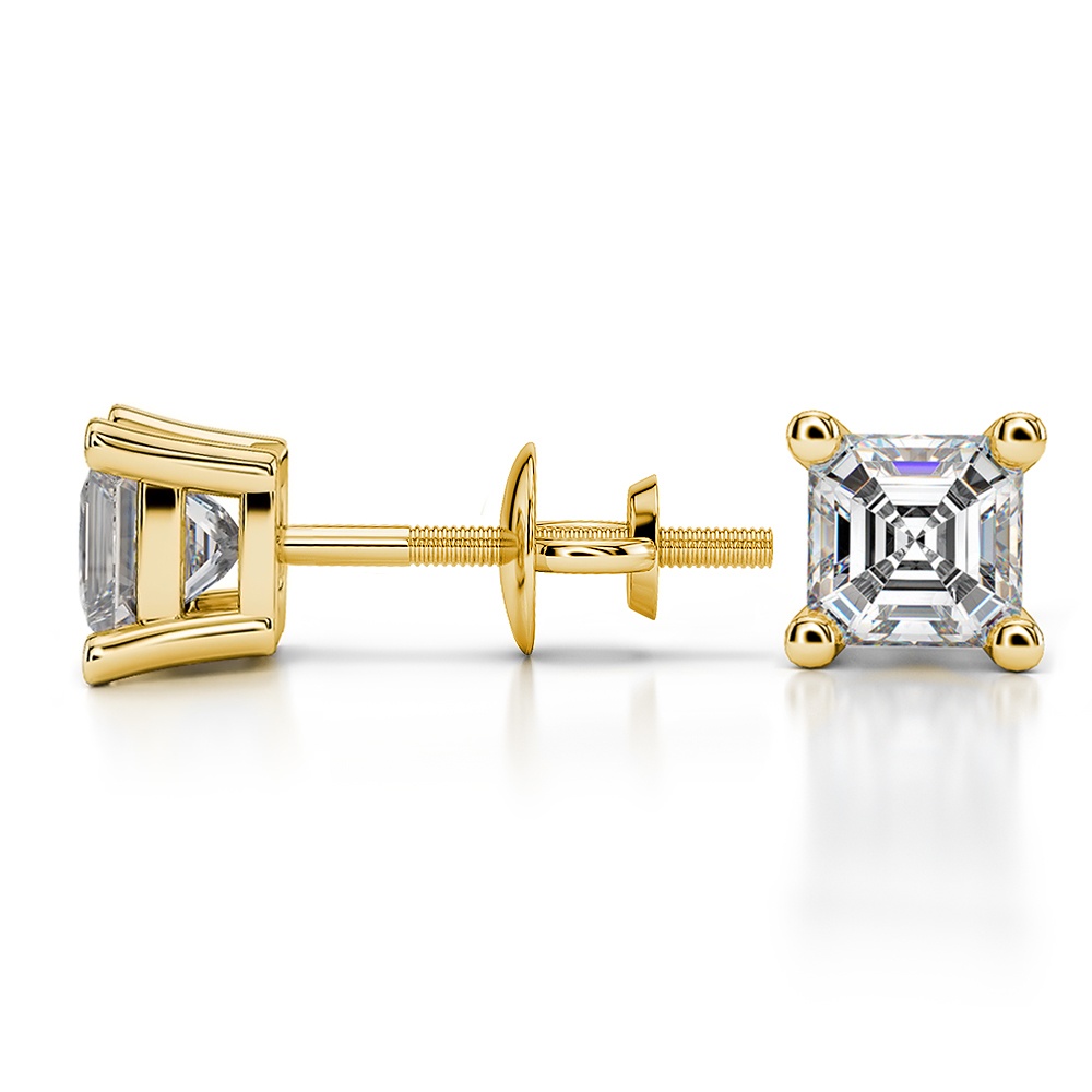 Asscher Diamond Stud Earrings in Yellow Gold (1 ctw) | 03