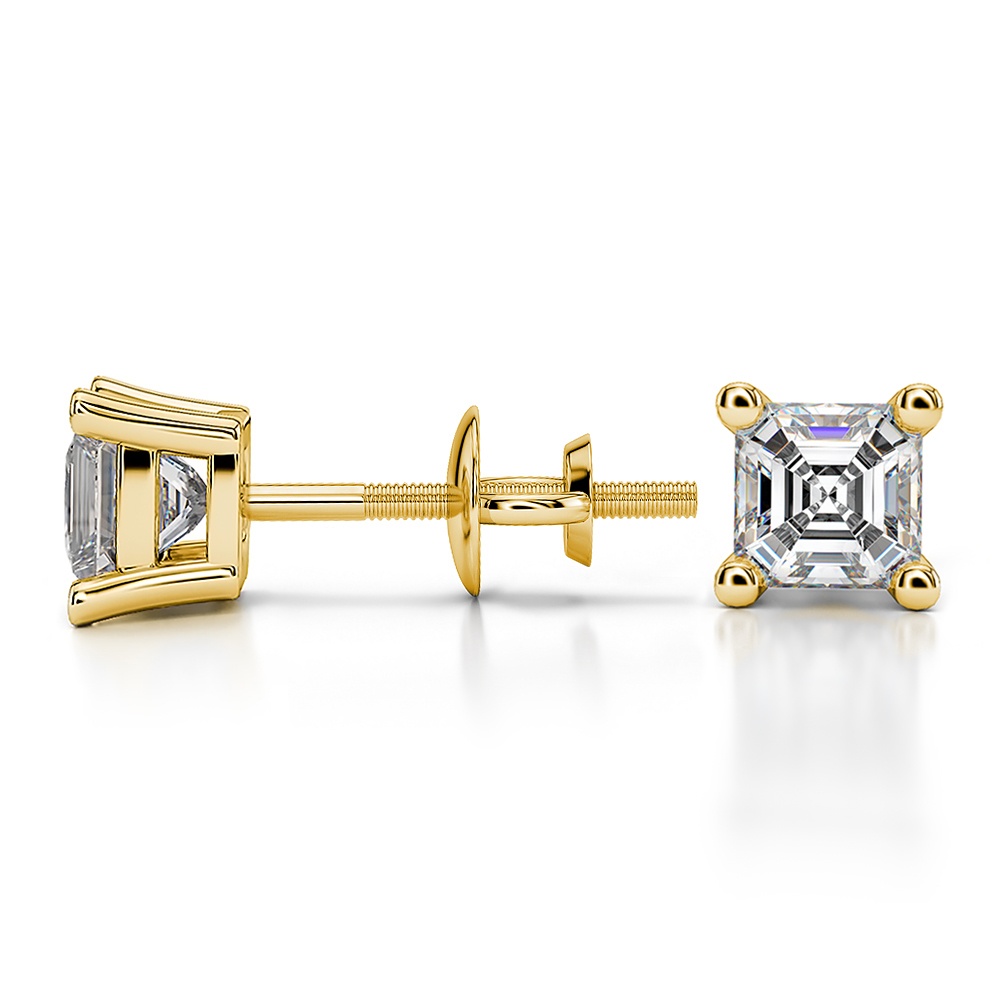 Asscher Diamond Stud Earrings in Yellow Gold (3/4 ctw) | 03