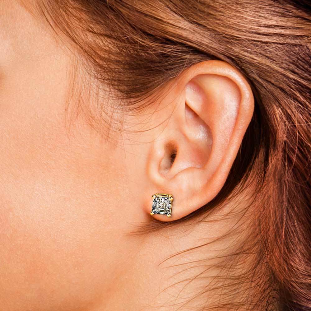 Three Carat Asscher Cut Diamond Earrings In Yellow Gold | 04