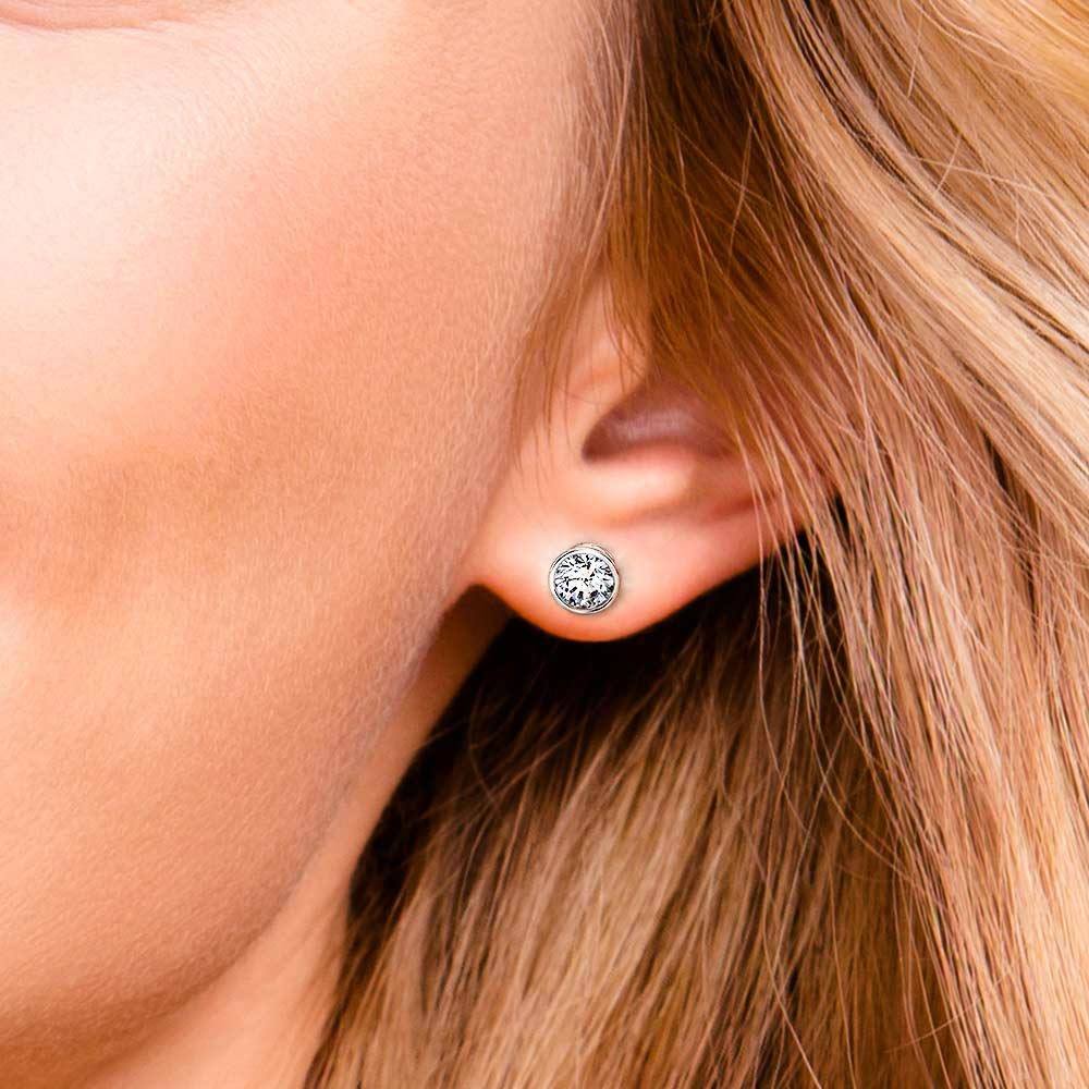 Bezel Diamond Stud Earrings in Platinum (1 1/2 ctw) | 04