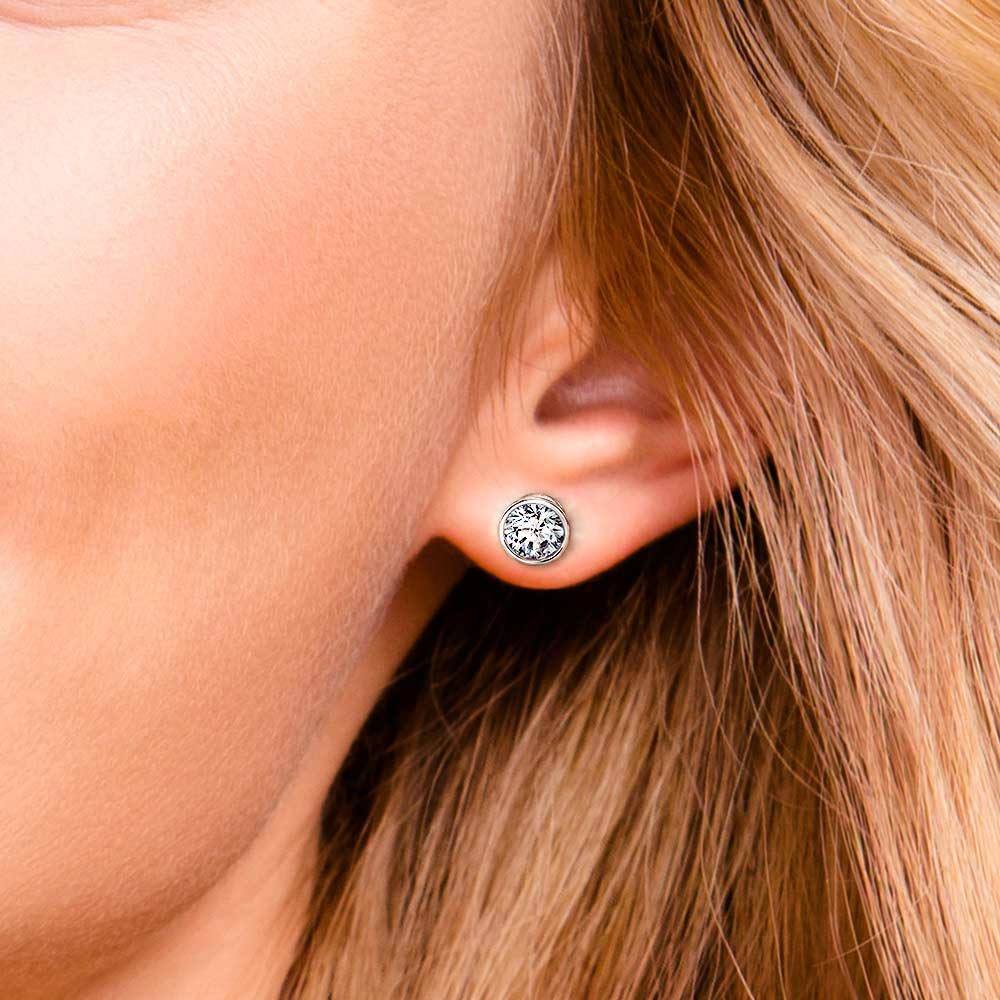 Bezel Diamond Stud Earrings in Platinum (2 ctw) | 04