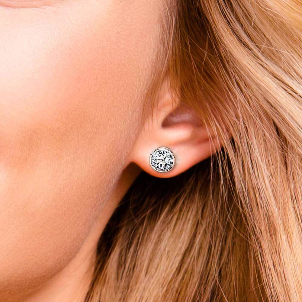 Bezel Diamond Stud Earrings in Platinum (4 ctw) | 04