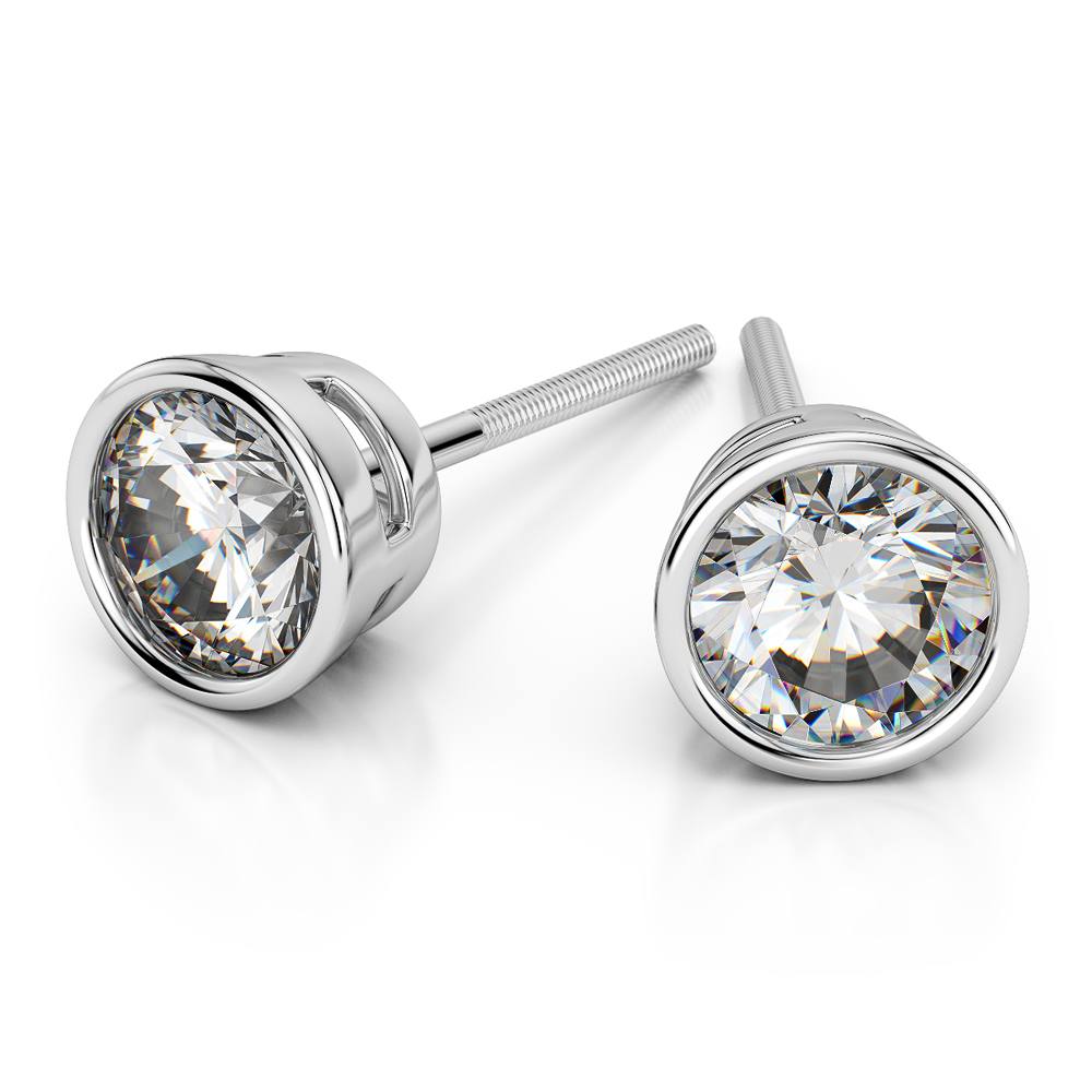 Bezel Diamond Stud Earrings in 14K White Gold (1 1/2 ctw) | Zoom