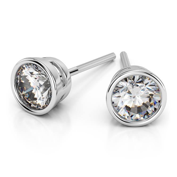 Bezel Diamond Stud Earrings in 14K White Gold (3 ctw) | 01