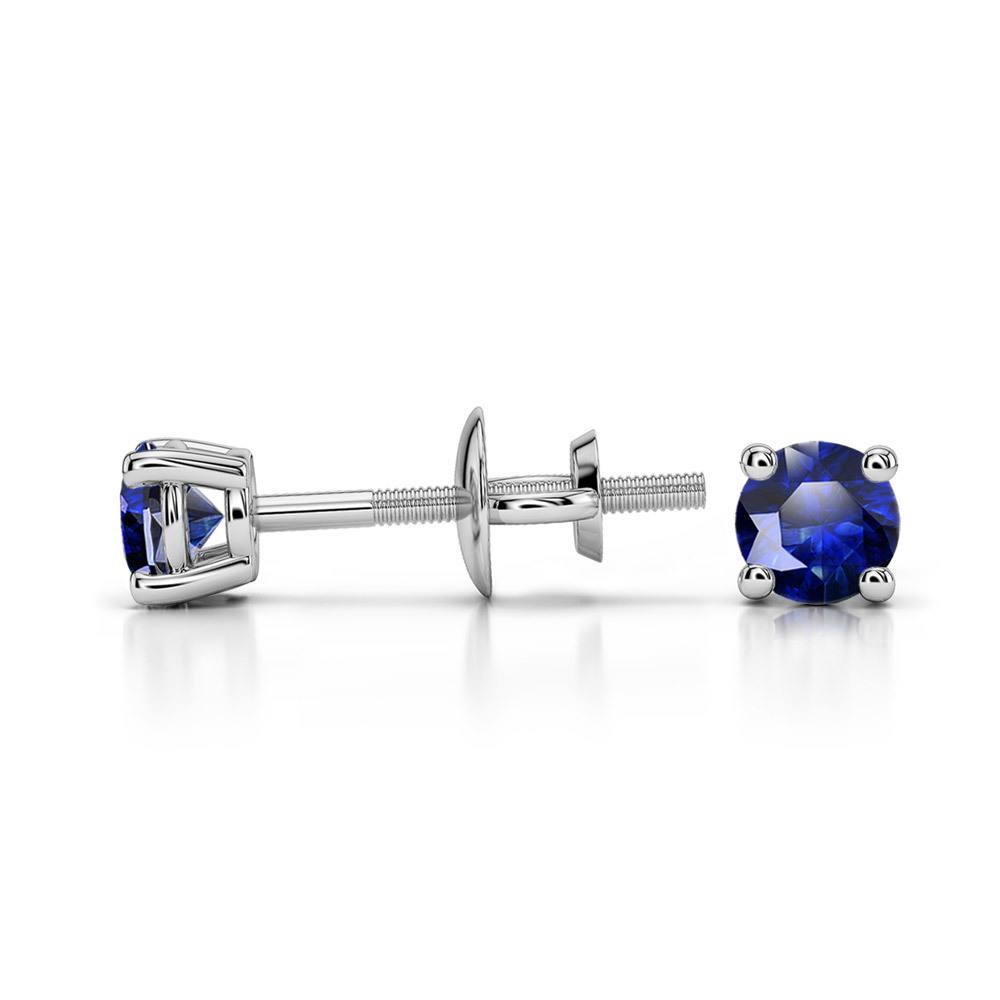 Blue Sapphire Round Gemstone Stud Earrings in White Gold (3.2 mm) | 03