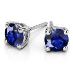 Blue Sapphire Round Gemstone Stud Earrings in White Gold (3.2 mm) | Thumbnail 01