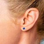 Round Blue Sapphire Gemstone Stud Earrings In Gold | Thumbnail 01
