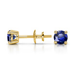 Round Blue Sapphire Gemstone Stud Earrings In Yellow Gold | Thumbnail 01