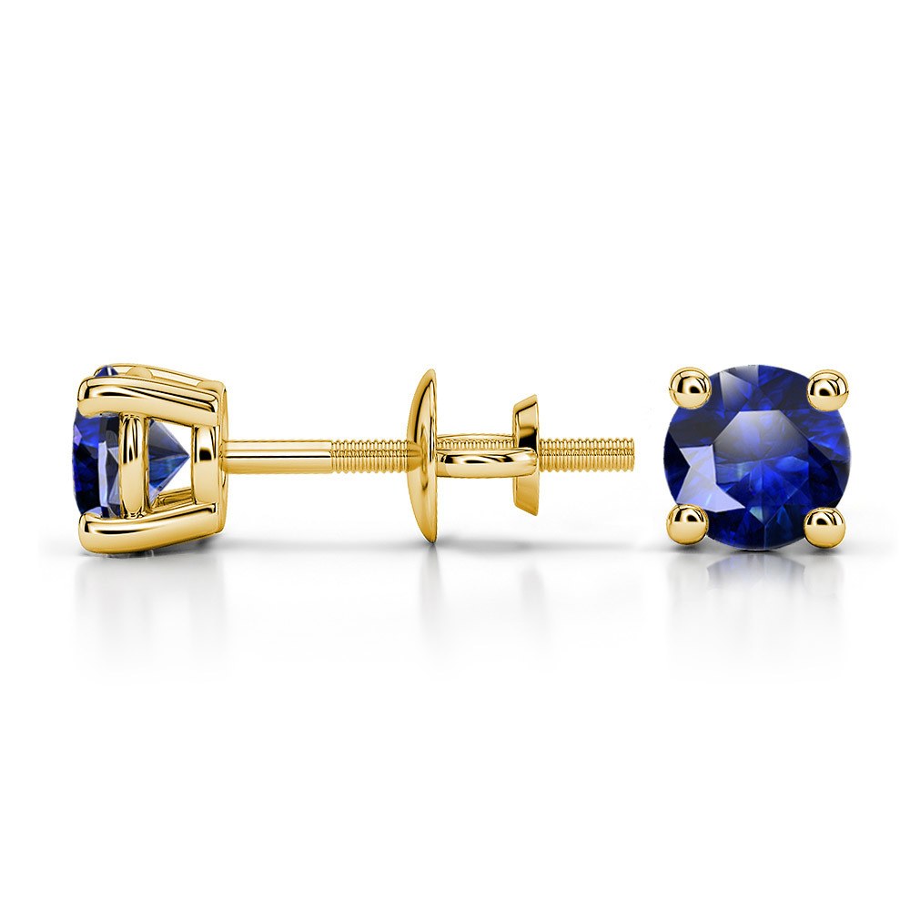 1 Carat Blue Sapphire Stud Earrings In Yellow Gold (4.5mm) | 03