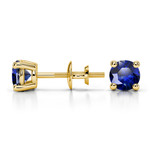1 Carat Blue Sapphire Stud Earrings In Yellow Gold (4.5mm) | Thumbnail 01