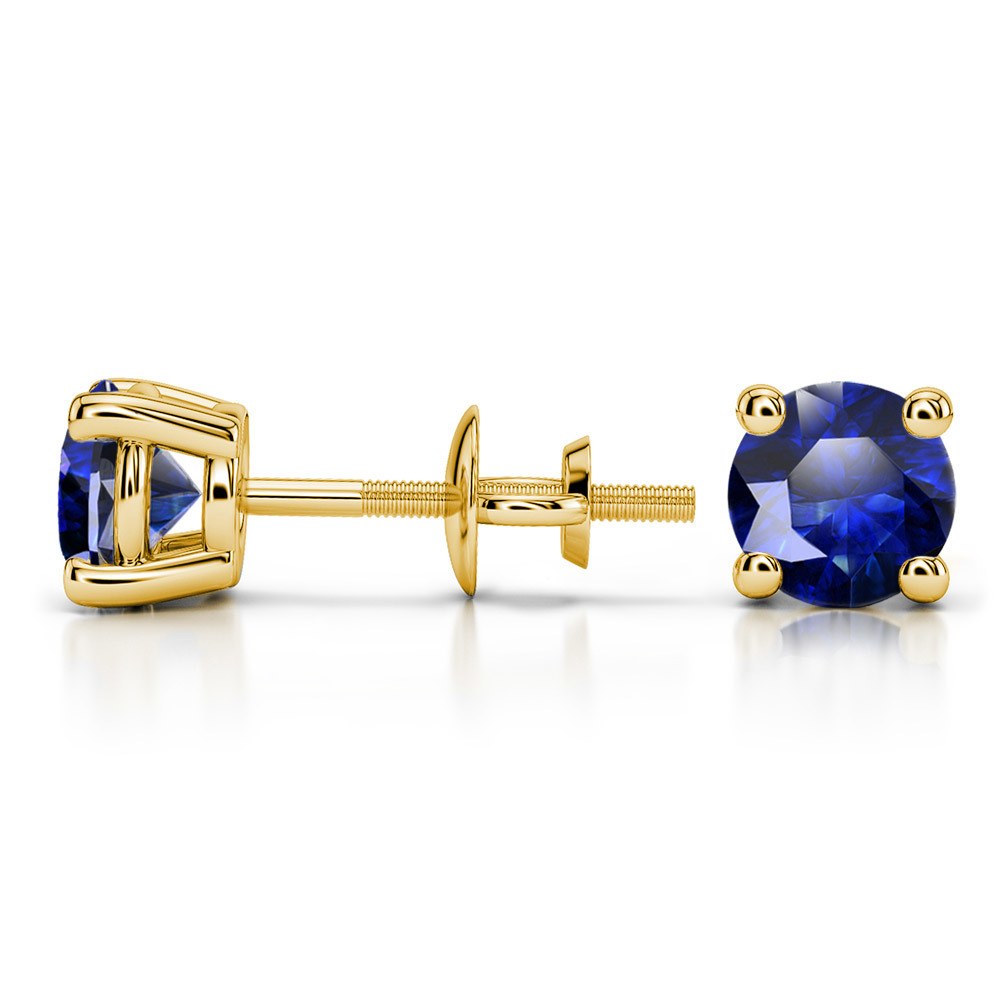 2 1/4 Ct Blue Sapphire Stud Earrings In Yellow Gold (5.9 mm) | 03