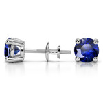 3 Ct Blue Sapphire Stud Earrings In Platinum (6.4 mm) | Thumbnail 01