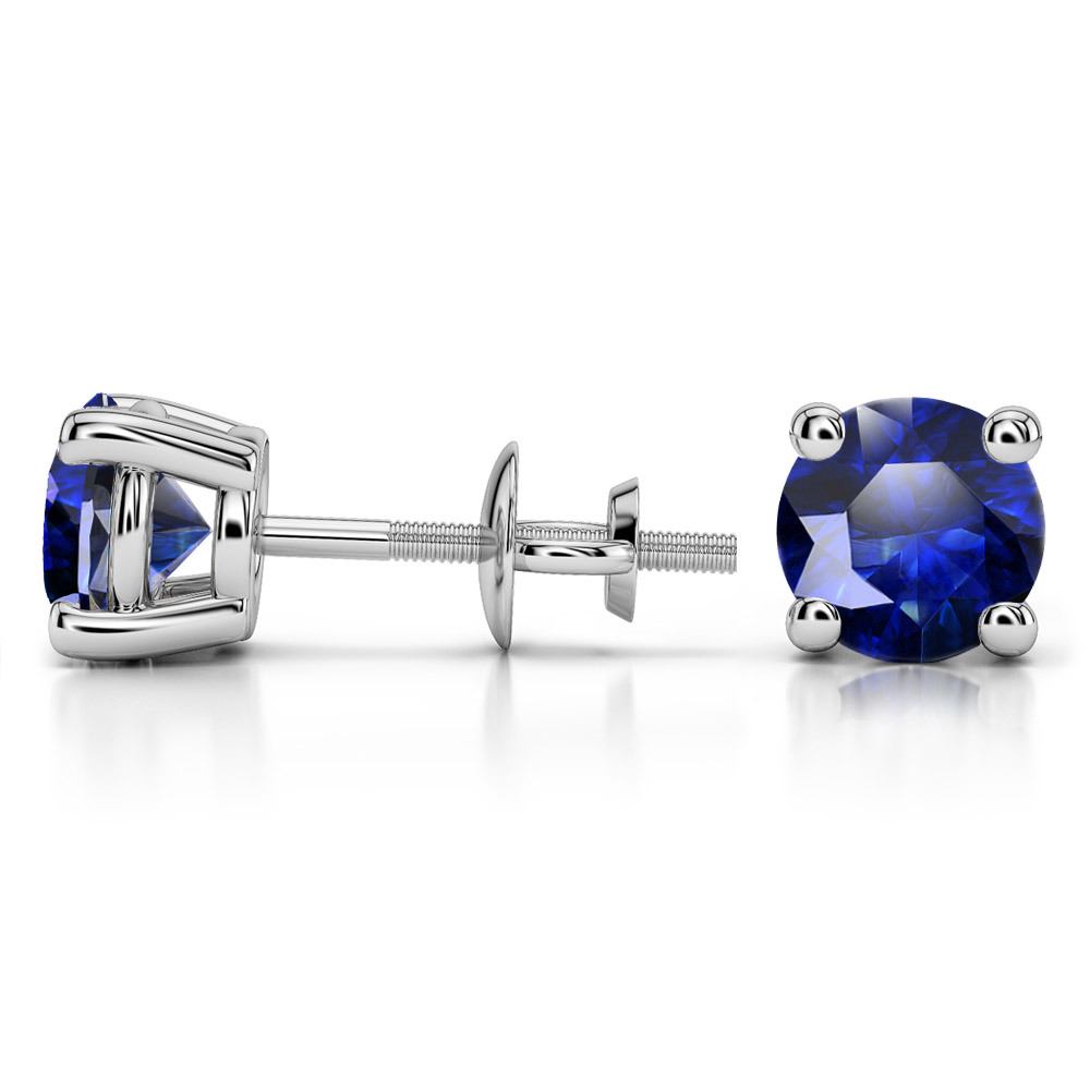 Large Blue Sapphire Gemstone Stud Earrings (7.5 mm) | 03