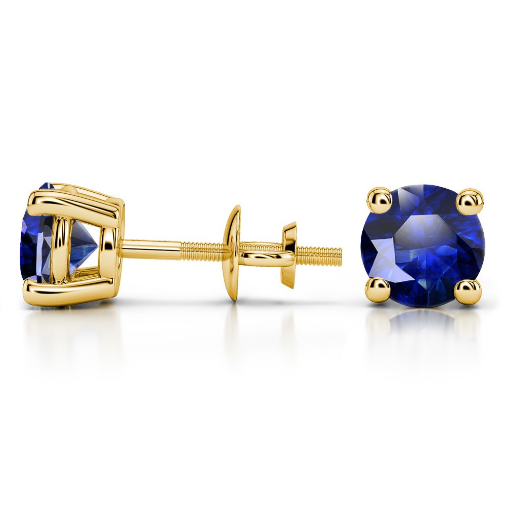Large Blue Sapphire Stud Earrings In Yellow Gold (7.5 mm) | 03