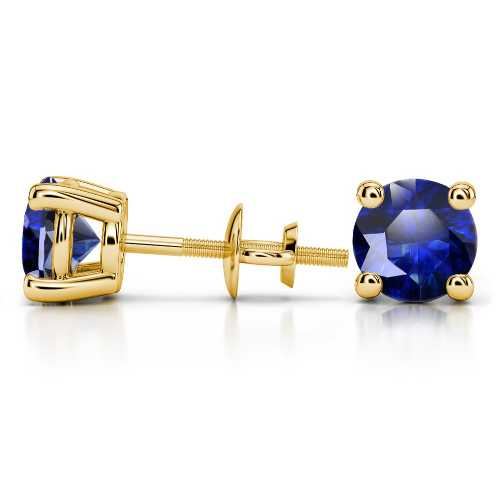5 Carat Blue Sapphire Stud Earrings In Yellow Gold (8.1 mm) | 03