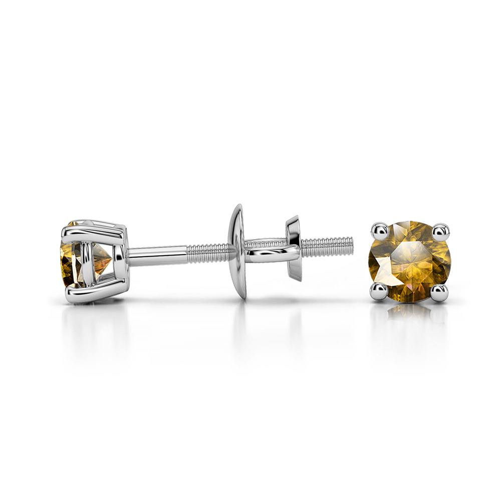 Citrine Round Gemstone Stud Earrings in White Gold (3.2 mm) | 03