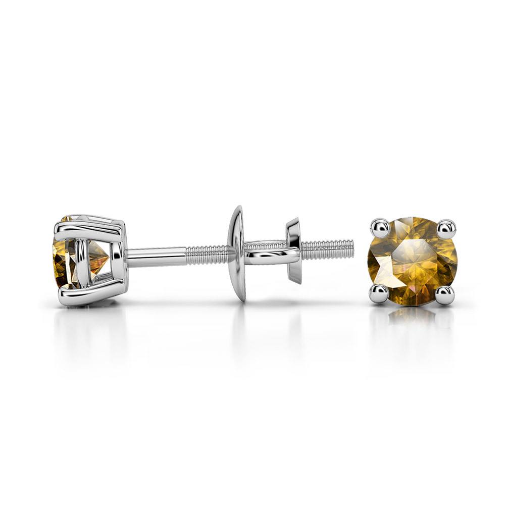 Citrine Round Gemstone Stud Earrings in White Gold (3.4 mm) | 03