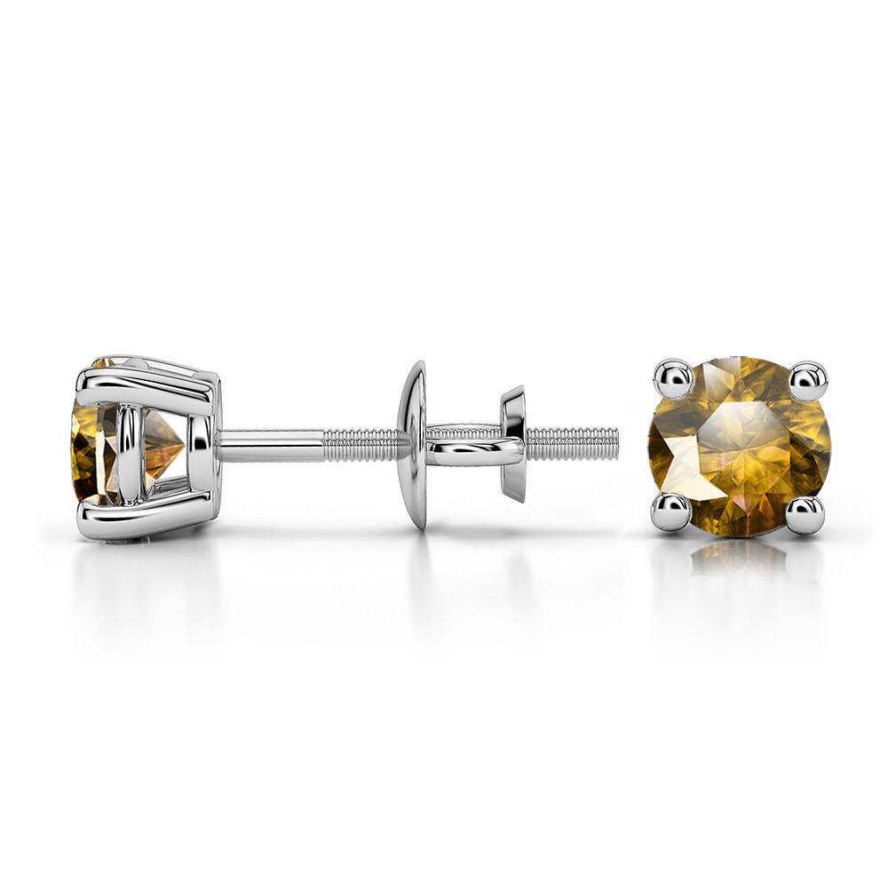 Citrine Round Gemstone Stud Earrings in White Gold (4.5 mm) | 03