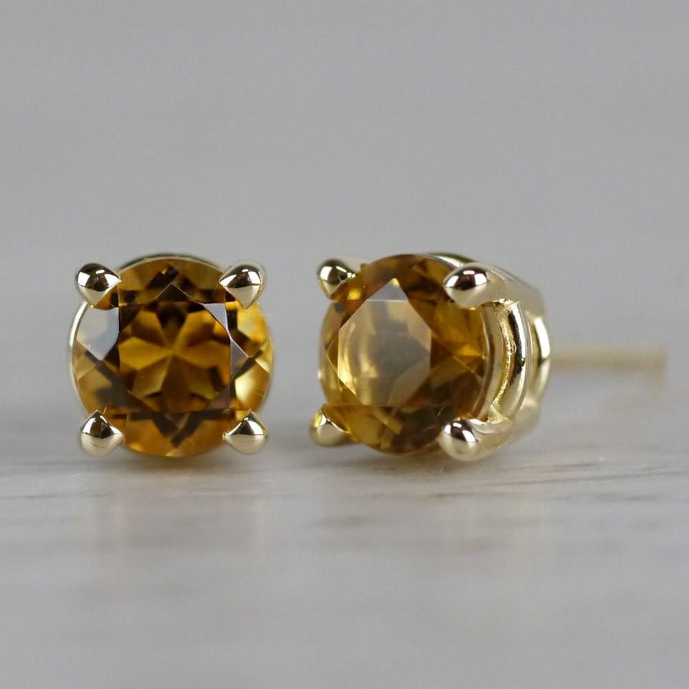 Citrine Round Gemstone Stud Earrings in Yellow Gold (4.5 mm) | 04