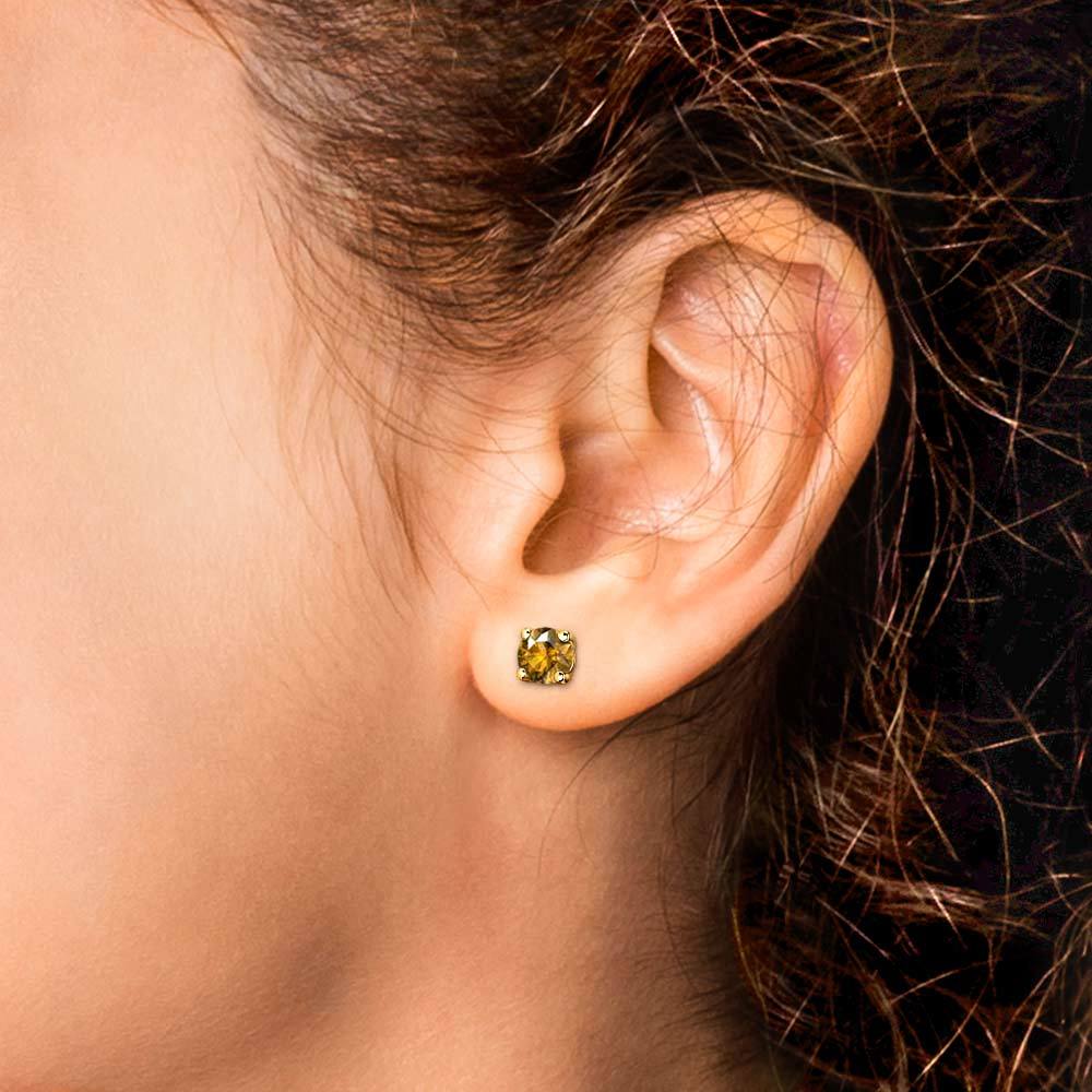 Citrine Round Gemstone Stud Earrings in Yellow Gold (5.1 mm) | 04