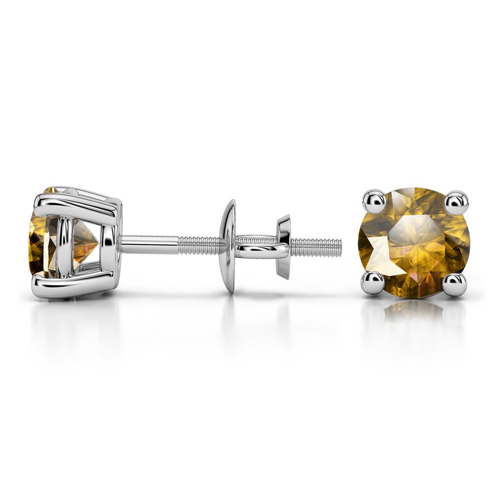 Citrine Round Gemstone Stud Earrings in White Gold (5.9 mm) | 03