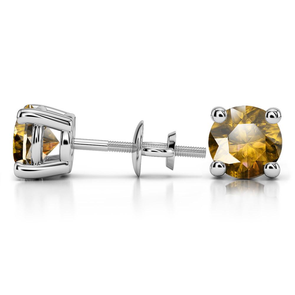 Citrine Round Gemstone Stud Earrings in White Gold (8.1 mm) | 03