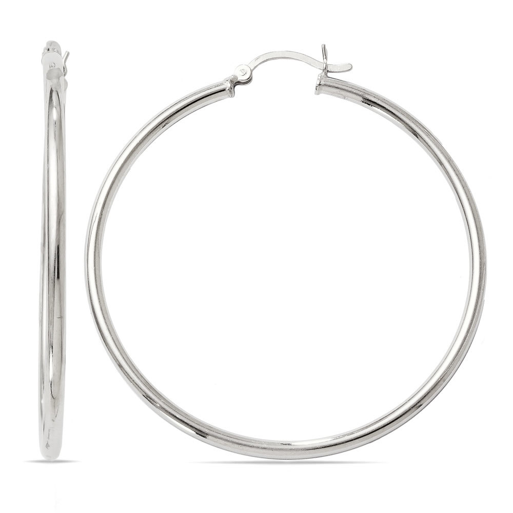 Large Classic Sterling Silver Hoop Earrings (52 mm) | Zoom
