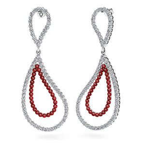 Curvy Diamond & Ruby Link Earrings in White Gold