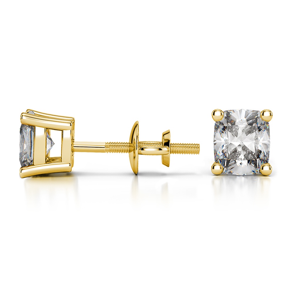 Cushion Cut Diamond Earrings In Yellow Gold (1 Ctw) | 03