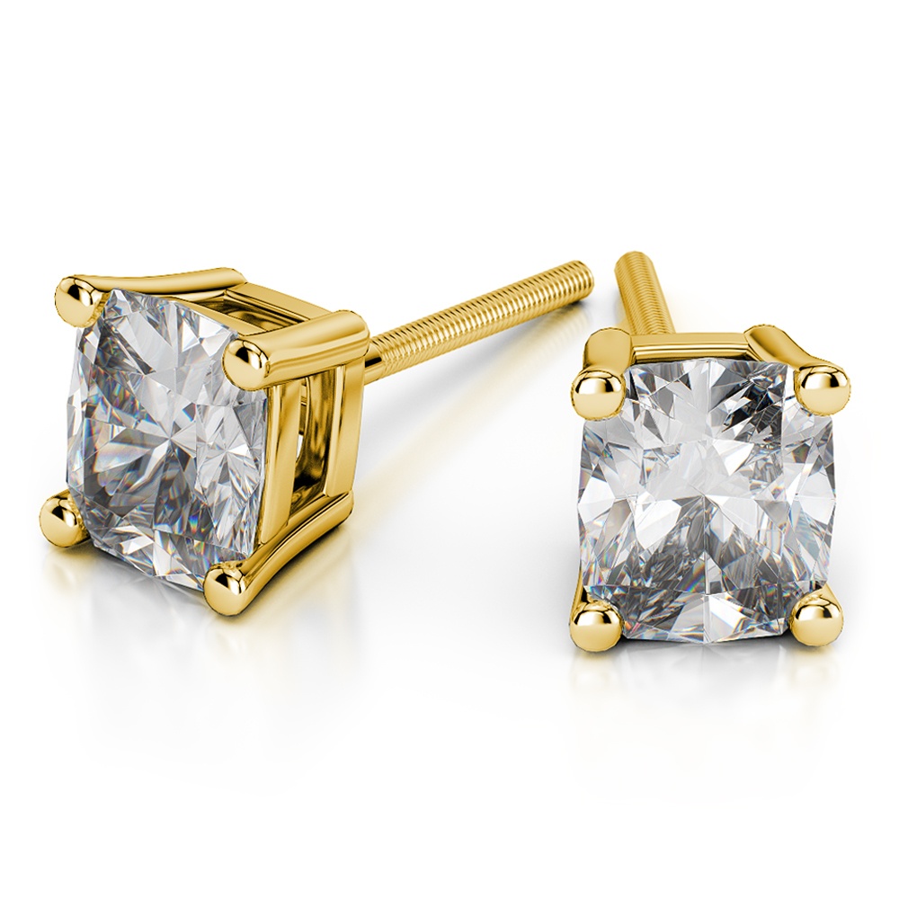 2 Ctw Cushion Cut Diamond Earrings in Yellow Gold (14k or 18k) | 01