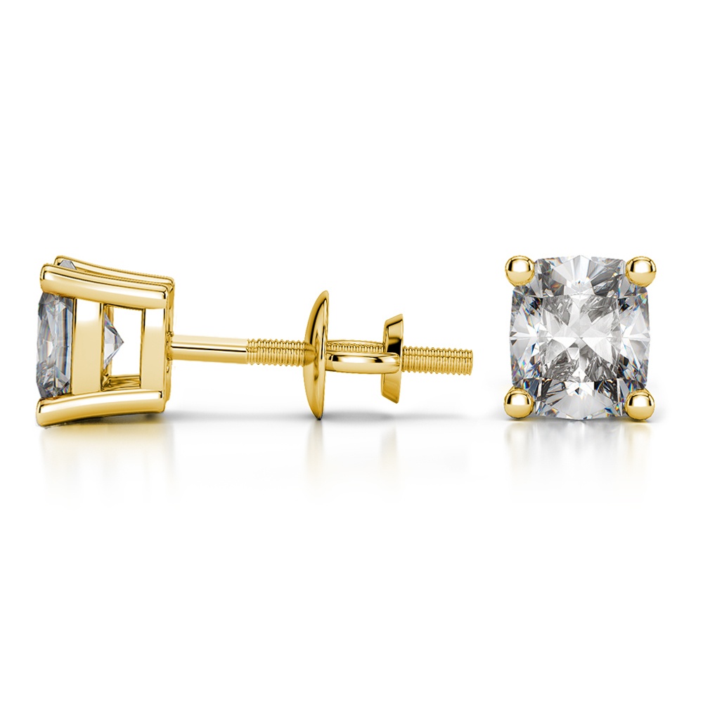 2 Ctw Cushion Cut Diamond Earrings in Yellow Gold (14k or 18k) | 03