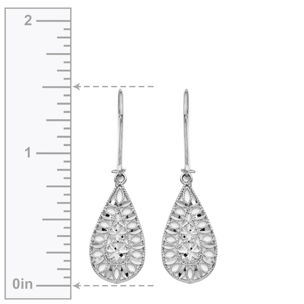 Diamond Cut Teardrop Earrings In 14K White Gold | 03