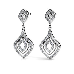 Vintage Inspired Diamond Dangle Earrings In 14K White Gold