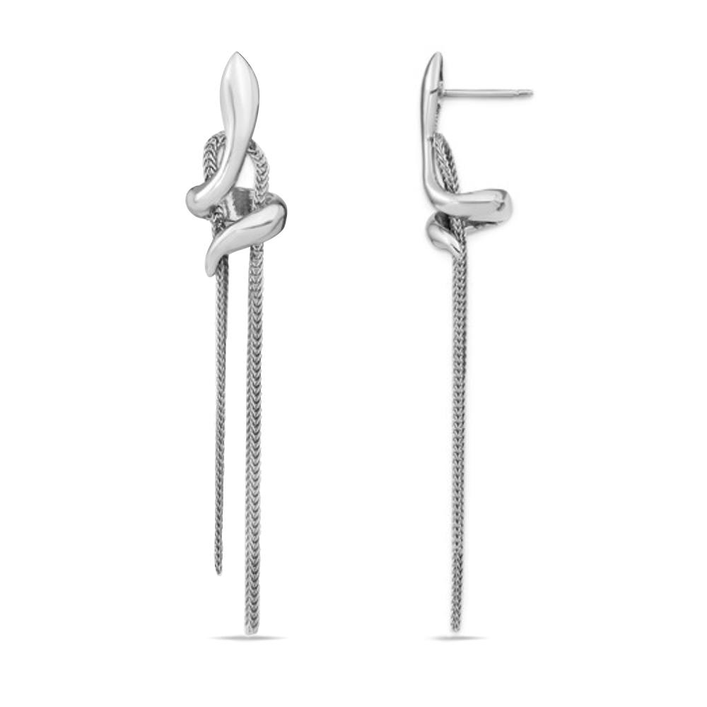 Long Silver Chain Drop Earrings In Sterling Silver | 02