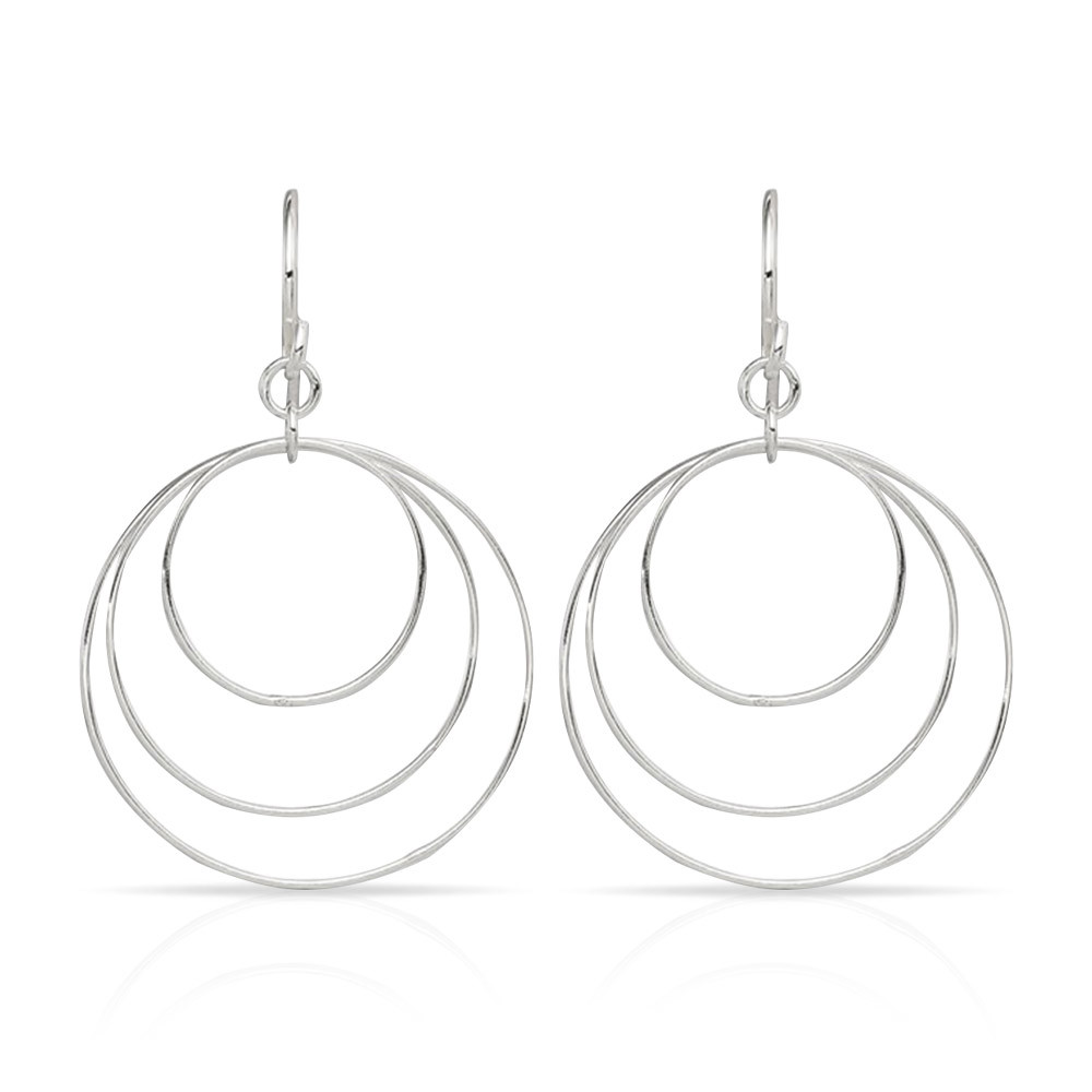 Fancy Triple Circle Dangle Earrings in Sterling Silver | 01