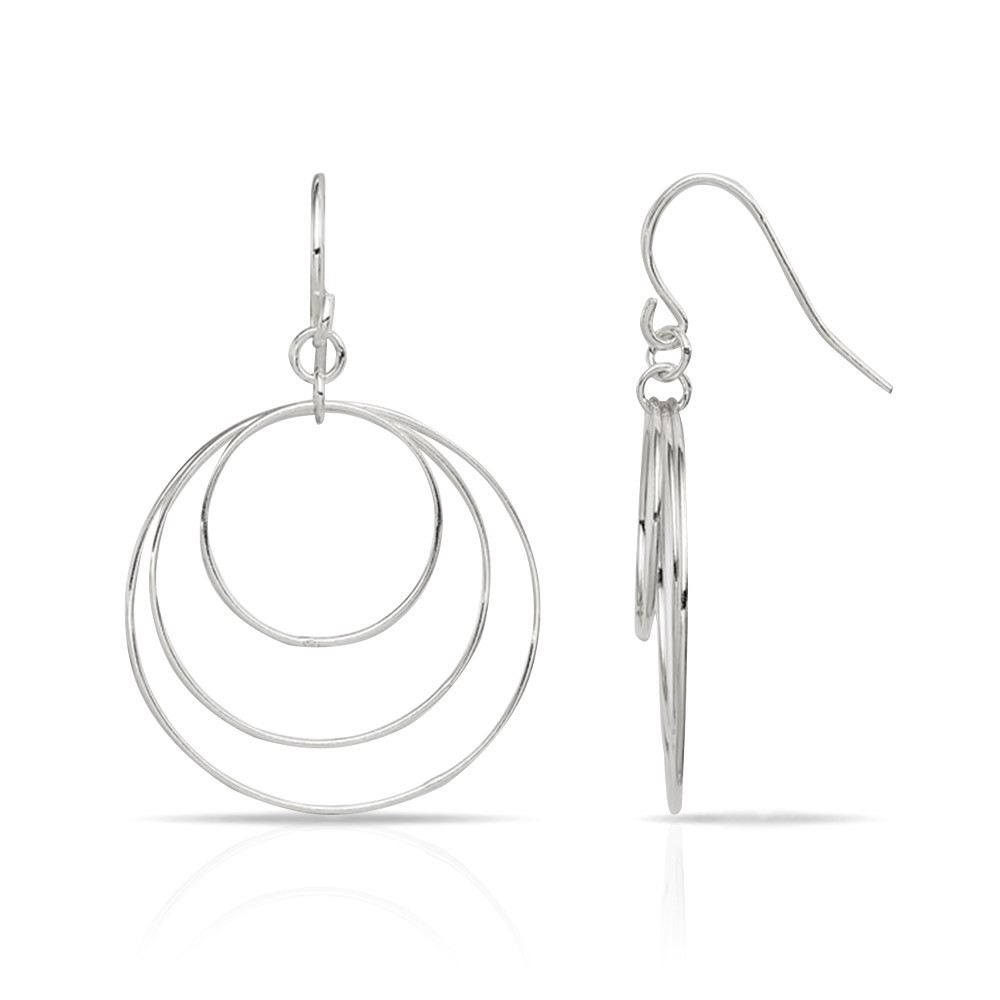 Fancy Triple Circle Dangle Earrings in Sterling Silver | 02