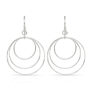 Fancy Triple Circle Dangle Earrings in Sterling Silver