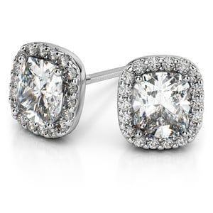 Halo Cushion Diamond Earrings in White Gold (3/4 ctw)