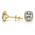Halo Cushion Diamond Earrings in Yellow Gold (1 ctw) | Thumbnail 01