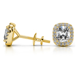 Halo Cushion Diamond Earrings in Yellow Gold (2 ctw) | Thumbnail 01