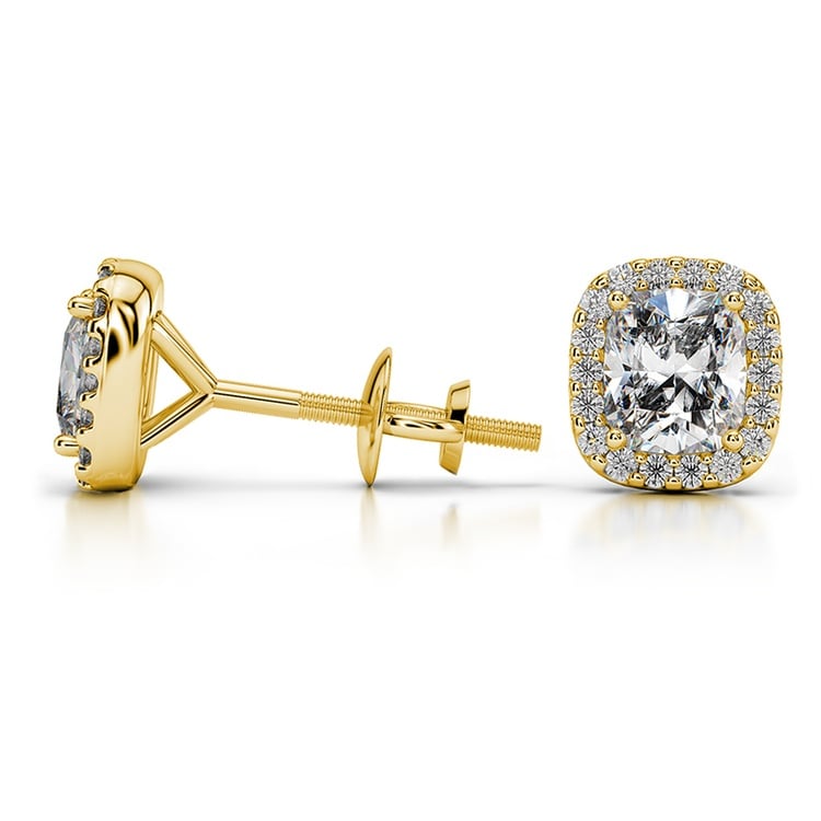 Halo Cushion Diamond Earrings in Yellow Gold (3/4 ctw) | 03