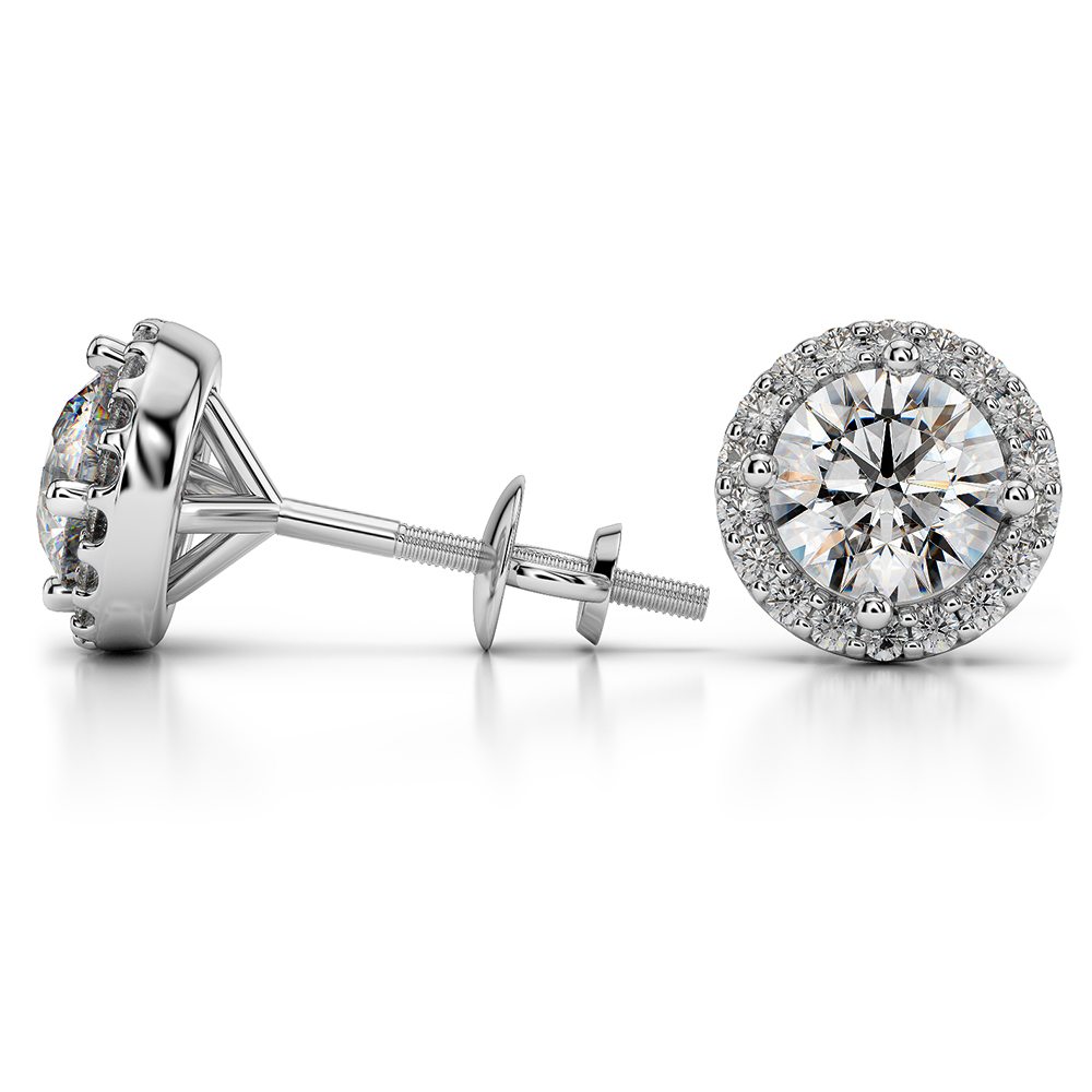Round Halo Diamond Earring Settings In White Gold