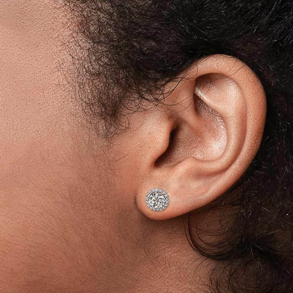 Round Halo Diamond Earring Settings In White Gold