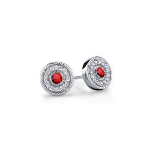 Ruby And Diamond Halo Stud Earrings In 14K White Gold