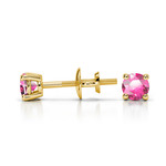 Pink Sapphire Round Gemstone Stud Earrings in Yellow Gold (3.2 mm) | Thumbnail 01