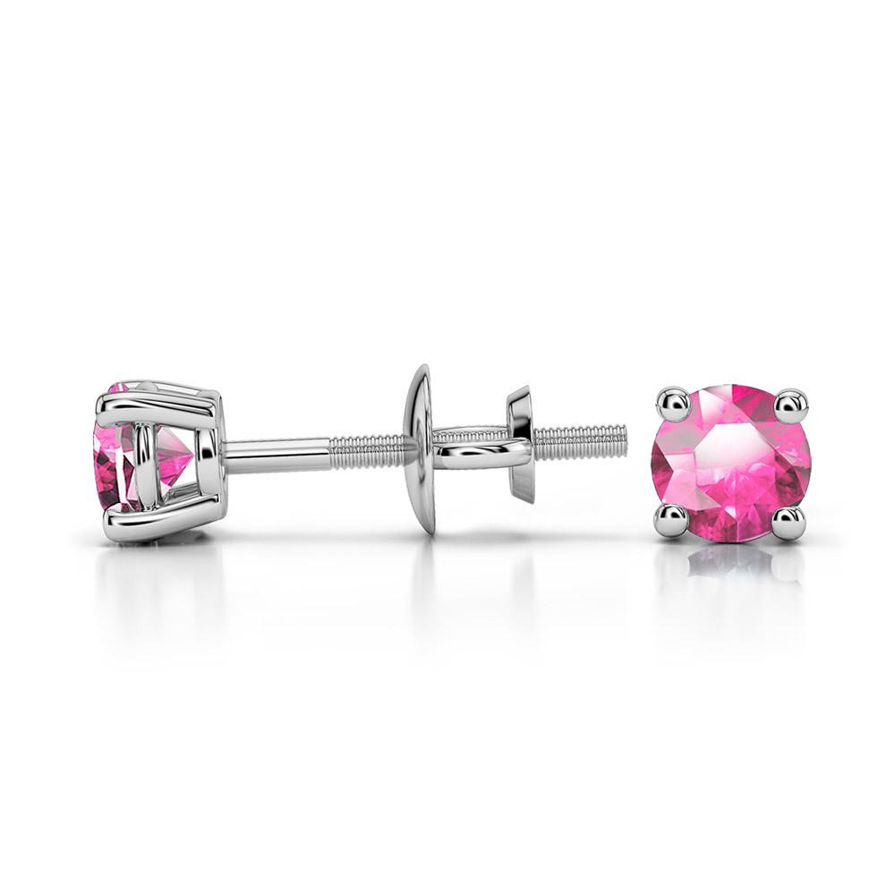 Pink Sapphire Round Gemstone Stud Earrings in Platinum (3.4 mm) | 03
