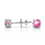 Pink Sapphire Round Gemstone Stud Earrings in White Gold (3.4 mm) | Thumbnail 01